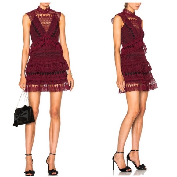 Self-Portrait Teardrop Guipure Tiered Lace Turquoise Teal BOHO Embroidery Dress - Picture 4 of 16